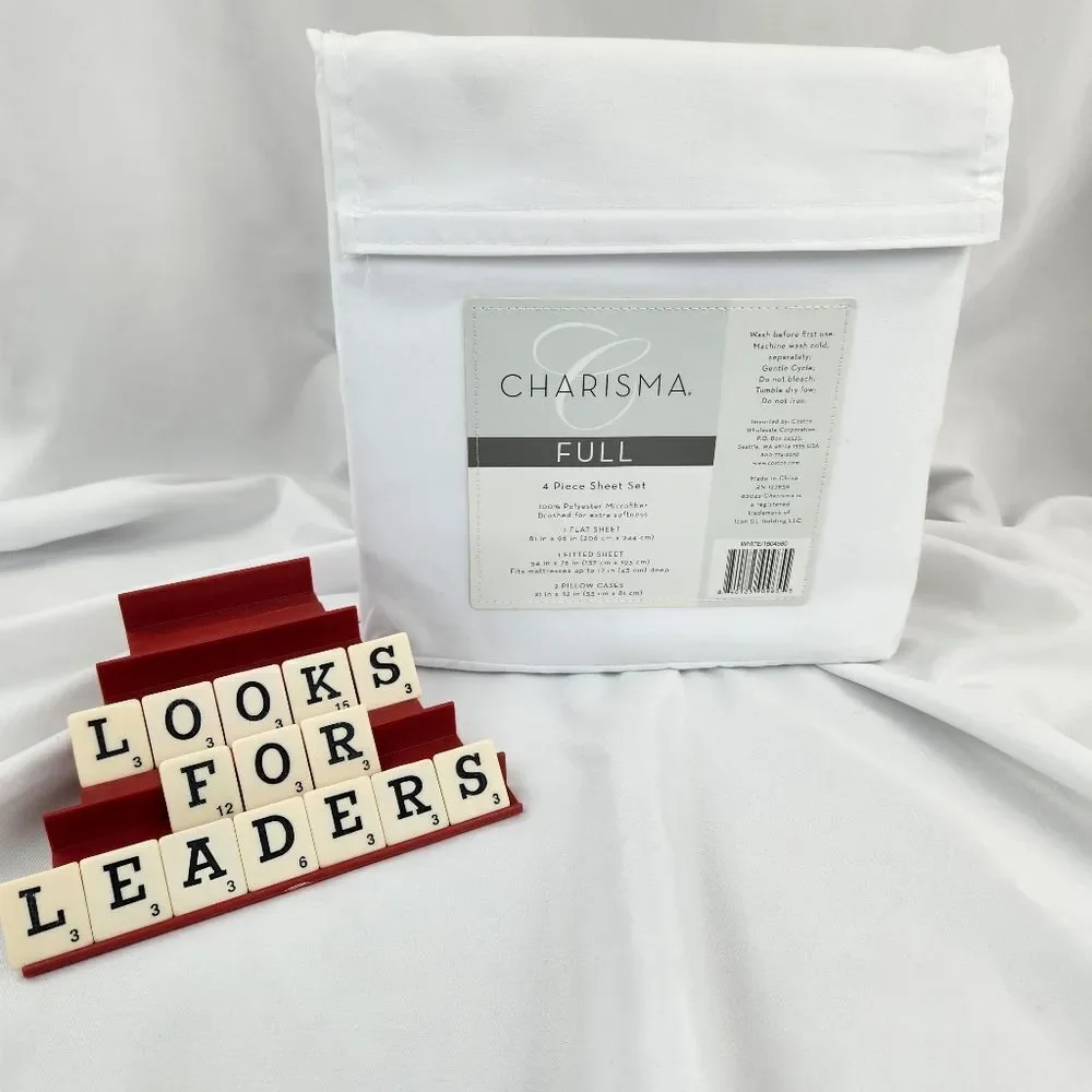 🩵NWT Charisma White Microfiber Full 4 Piece Sheet Set